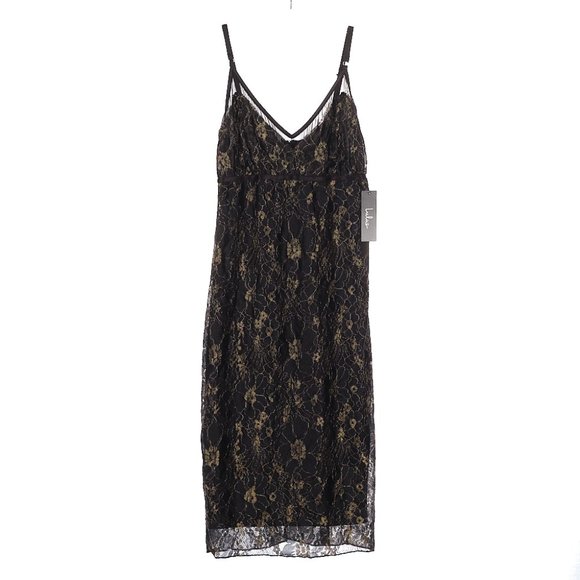 Lulu's Shine in the night Gold Black Lace Dress Medium NWT - Picture 3 of 11